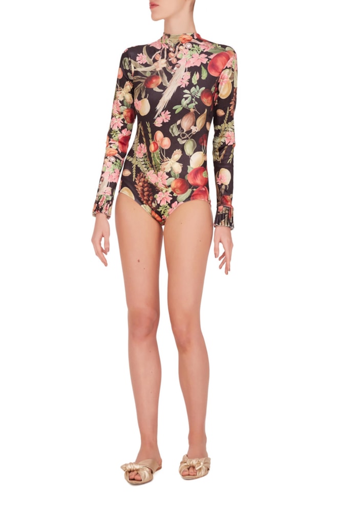 Body Manga Longa Com Pregas Preto