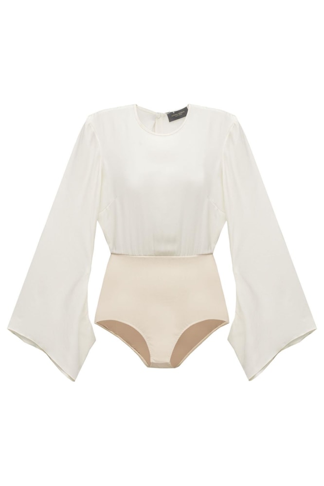 Body Manga Longa Seda Ecru
