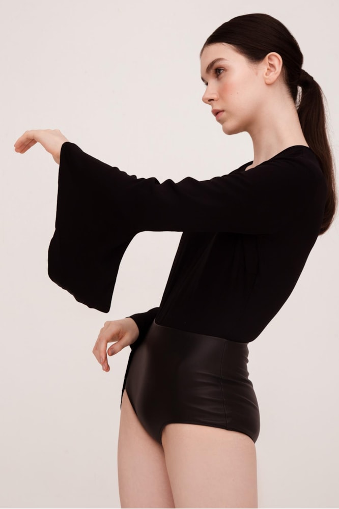 Body Manga Longa Seda Preto