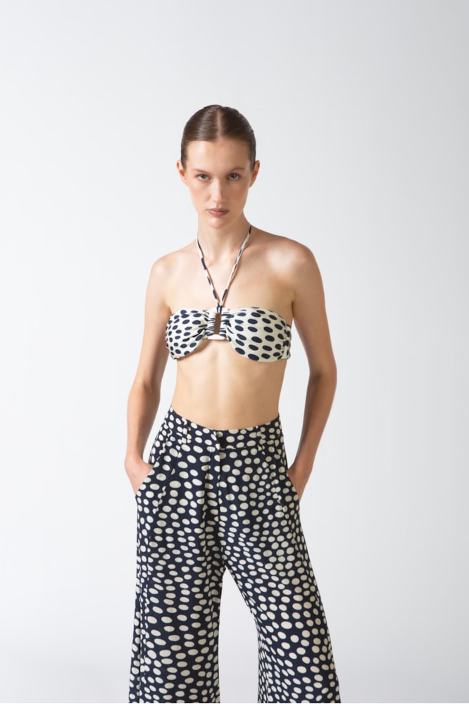 Calça Pantalona Pois Marinho