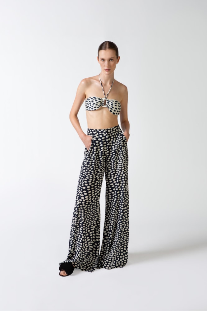 Calça Pantalona Pois Marinho