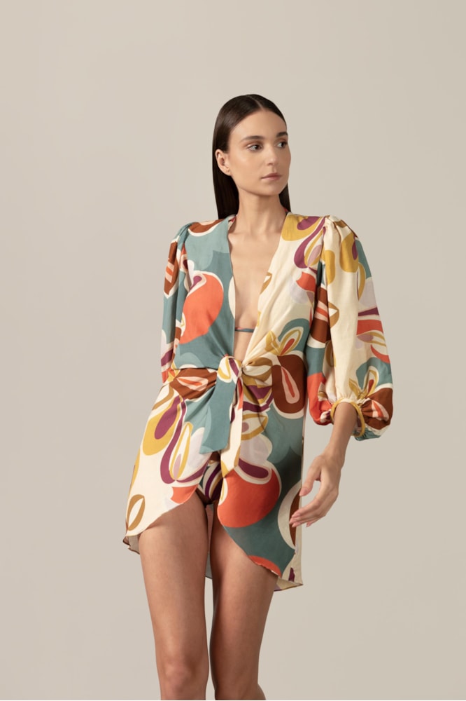 Camisa Longa de Amarrar Floral Organic Unico