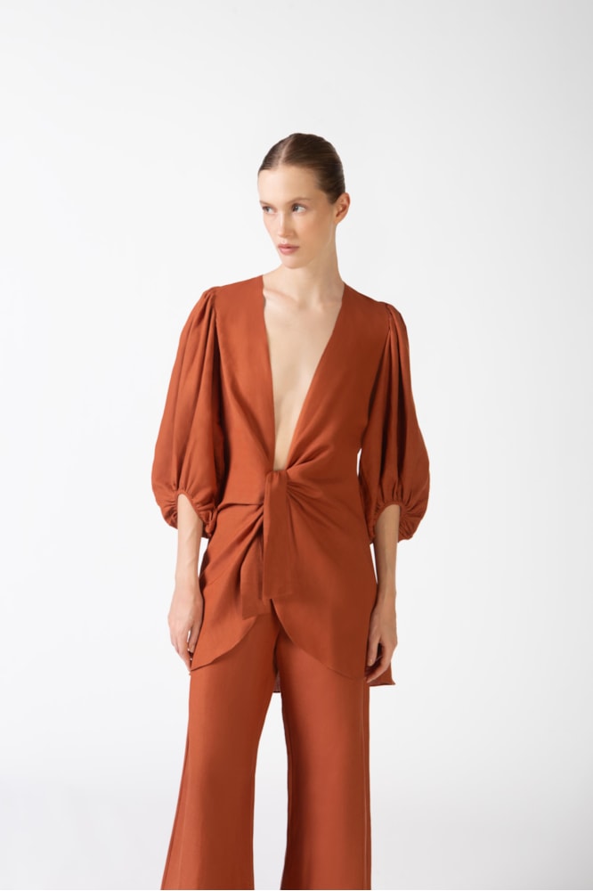 Camisa Longa de Amarrar Timeless Marrom