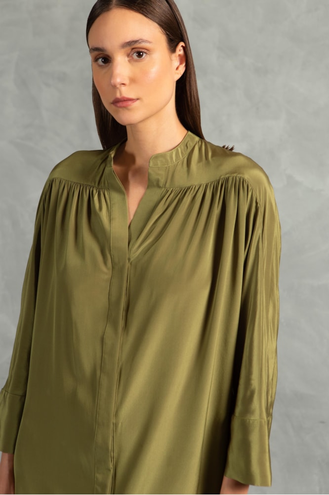 Chemise Manga Longa Ostras Liso Verde Pistache
