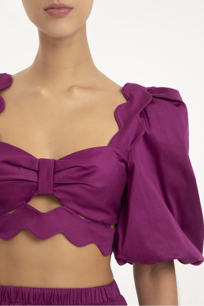 Cropped Manga Bufante Detalhe Sianinha Fucsia