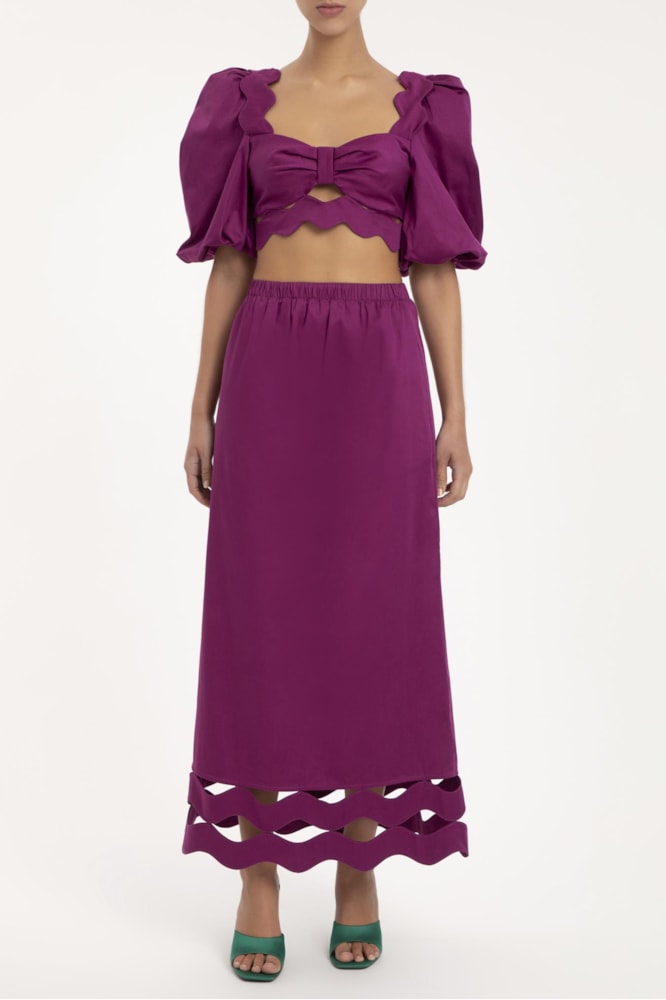 Cropped Manga Bufante Detalhe Sianinha Fucsia
