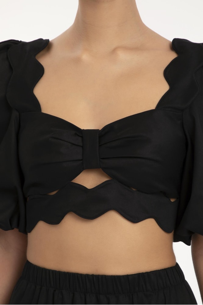 Cropped Manga Bufante Detalhe Sianinha Preto
