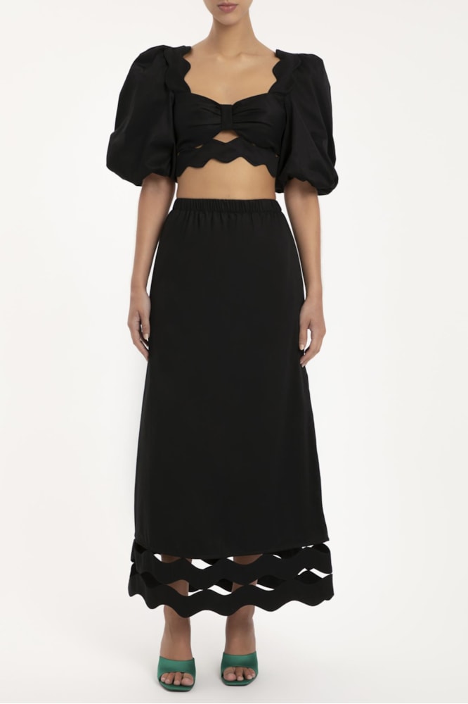 Cropped Manga Bufante Detalhe Sianinha Preto