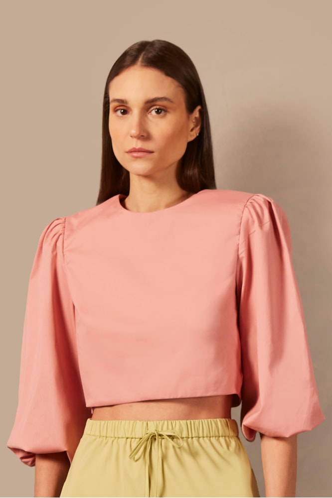 Cropped Manga Bufante Giardino Lisos Salmao