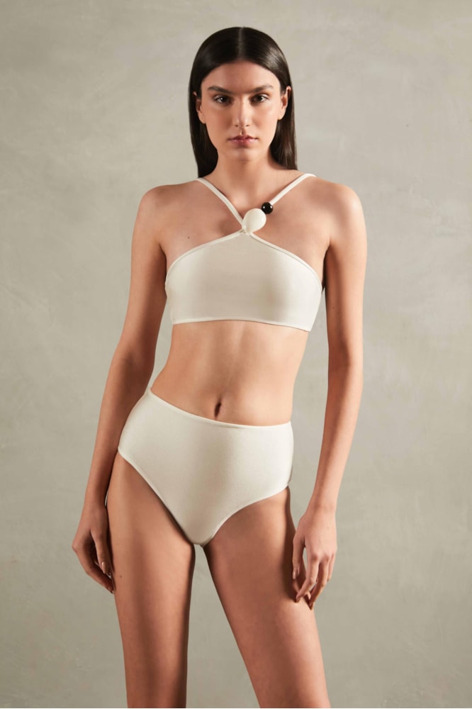 Hot Pants Alças Cruzadas Listrado Deco Off White
