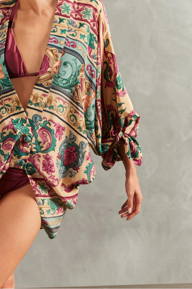Kaftan Curto Com Laços Le Sirenuse Turquesa
