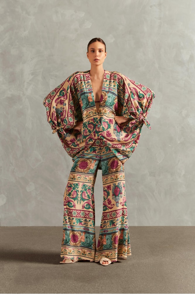 Kaftan Curto Com Laços Le Sirenuse Turquesa