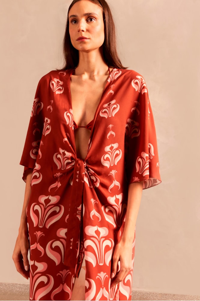 Kaftan Curto de Amarrar Lírio Vintage Unico