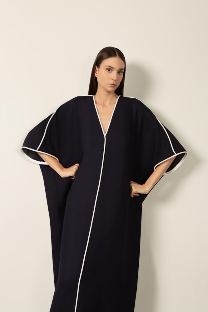 Kaftan Longo Decote v Bicolor Marinho