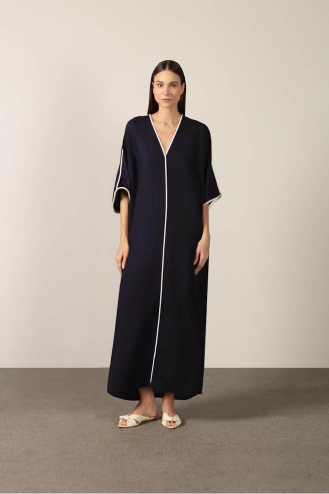 Kaftan Longo Decote v Bicolor Marinho