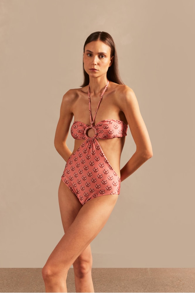 Maillot Frente Única Com Argola Lírio Vintage Unico