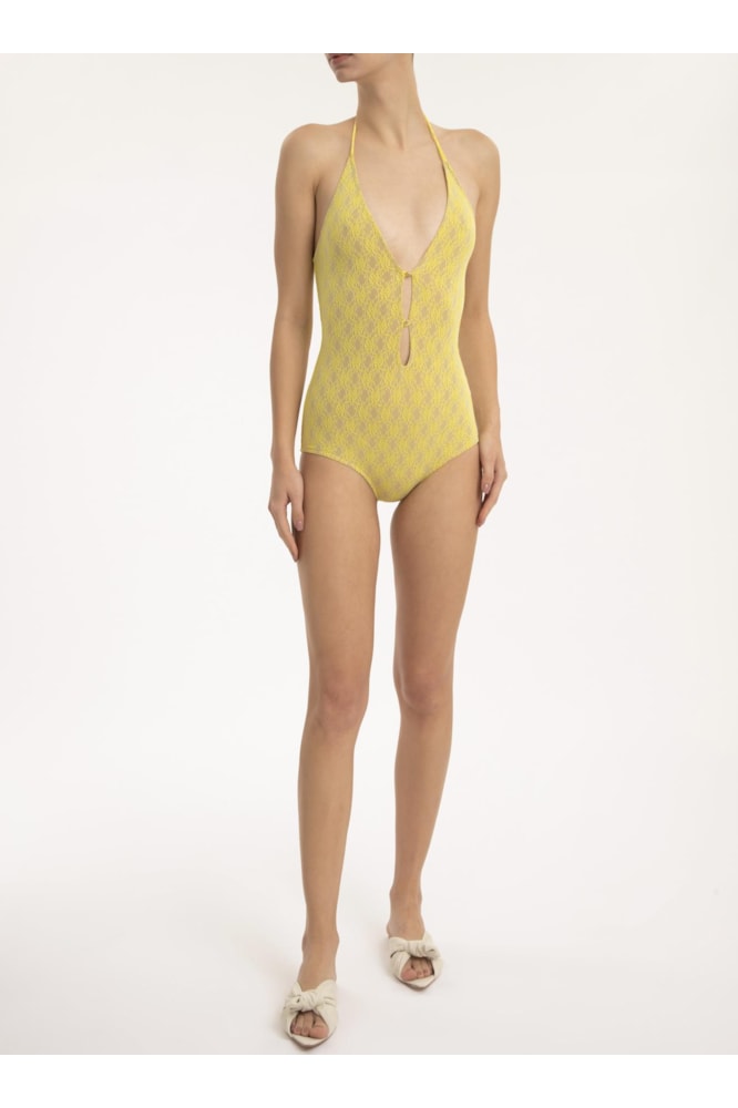 Maillot Frente Única Renda Detalhe Caveira Banana