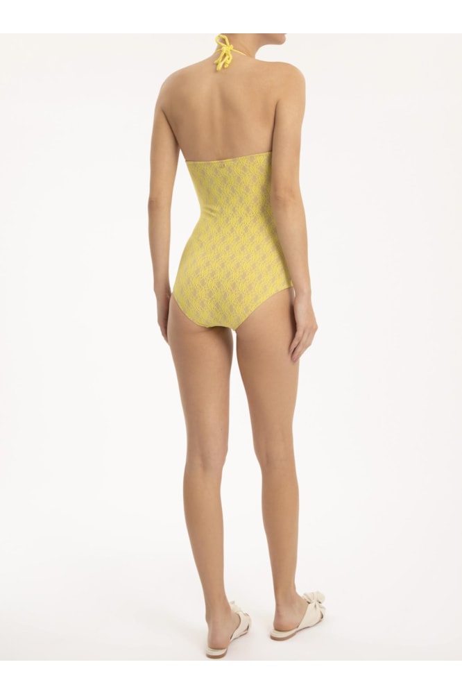 Maillot Frente Única Renda Detalhe Caveira Banana