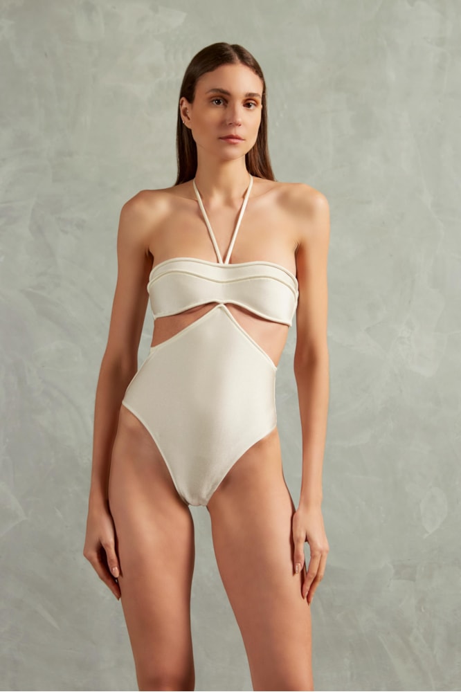 Maillot Recortes Detalhe Busto Off White
