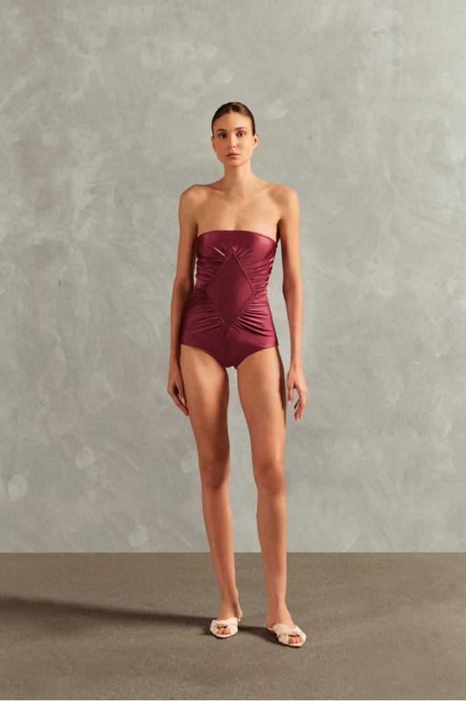Maillot Tomara Que Caia Franzido Vintage Citronelle Lisos Magenta