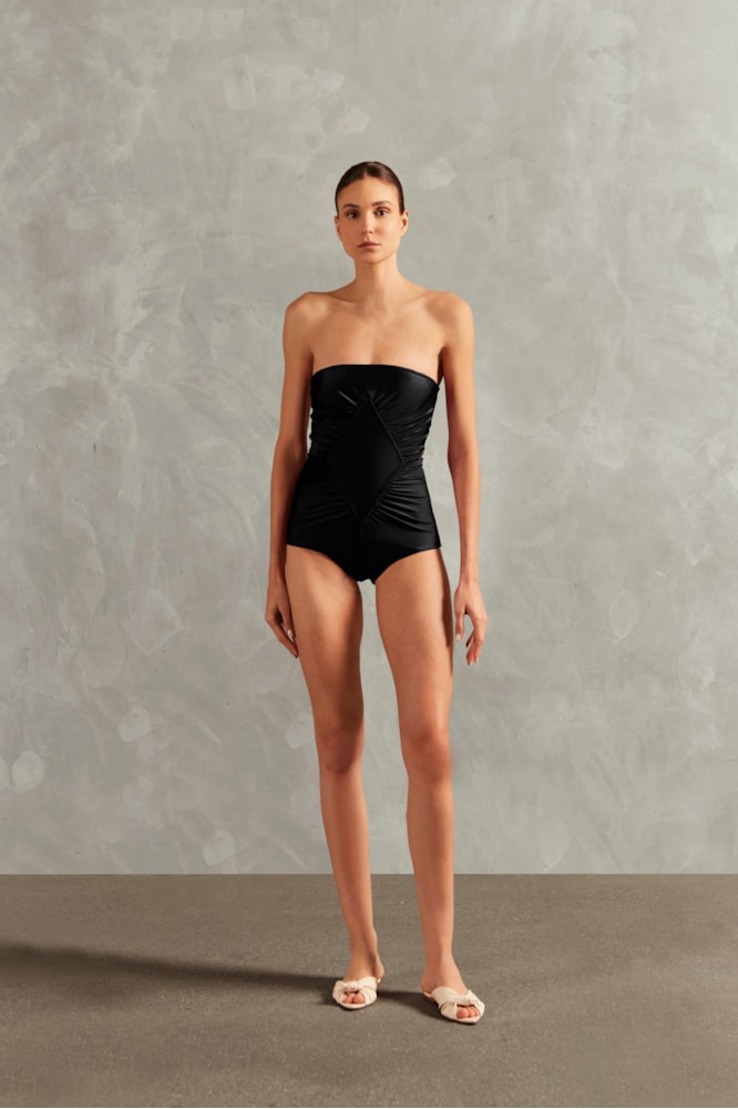 Maillot Tomara Que Caia Franzido Vintage Citronelle Lisos Preto