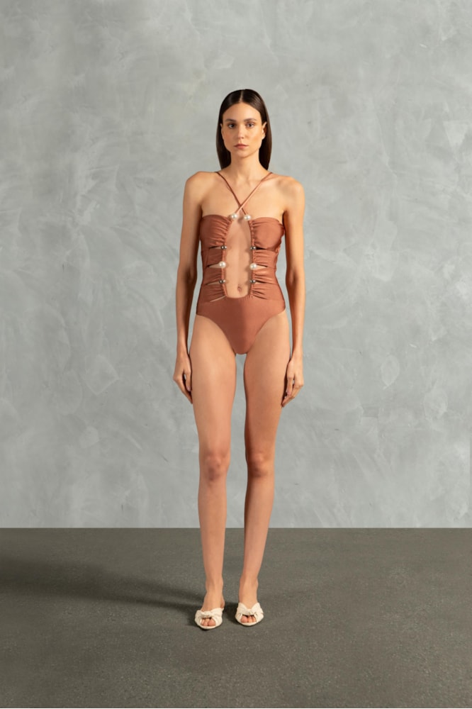 Maillot Tomara Que Caia Rolote Pérolas Bronze