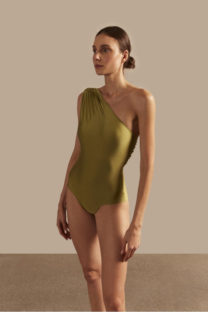 Maillot Um Ombro Só Lisos Pistache