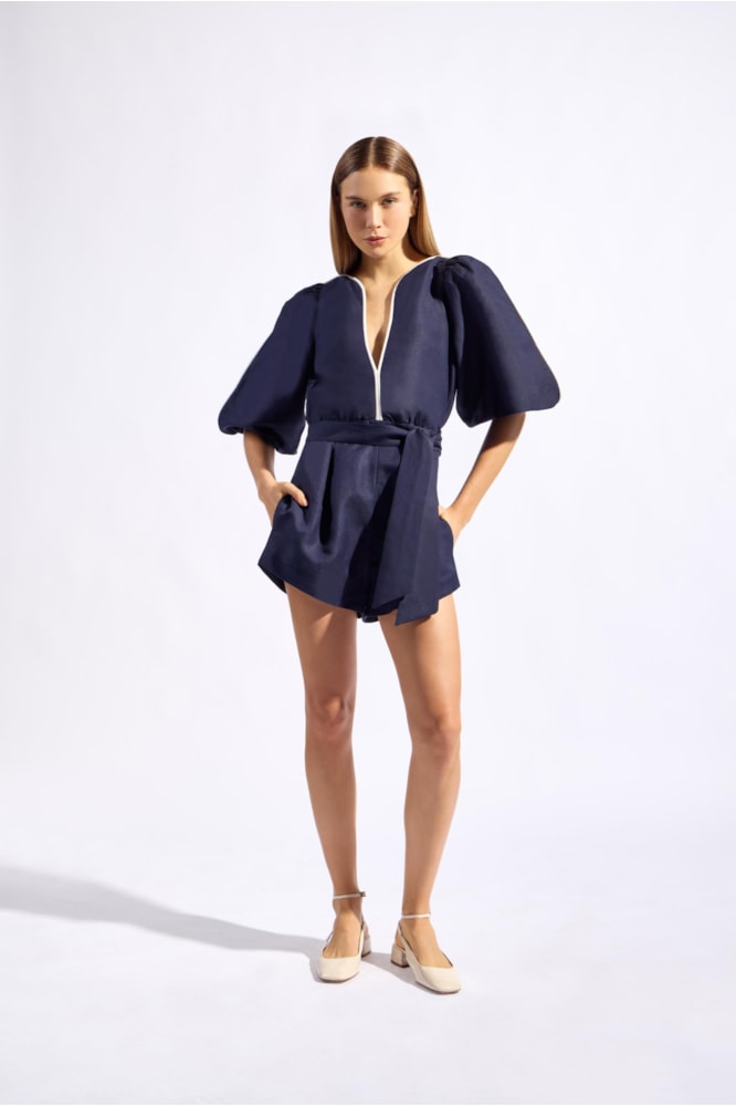 Playsuit Curto Bicolor Marinho