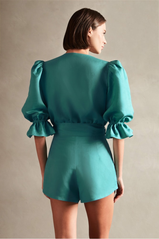Playsuit Manga Bufante Turquesa
