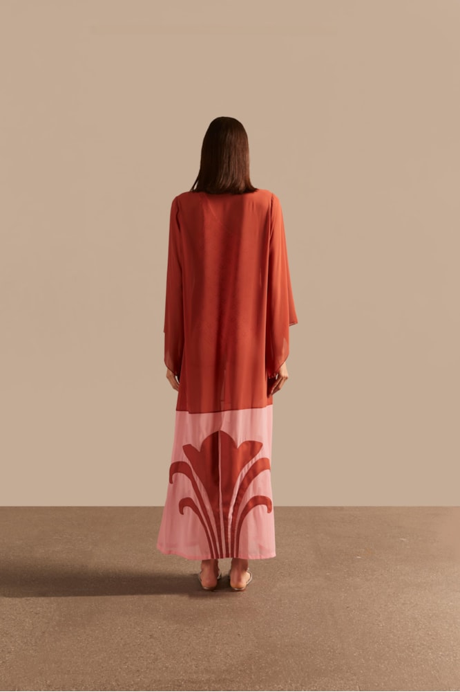 Robe Longo Com Aplicação Lírio Vintage Lisos Bronze/Rosa