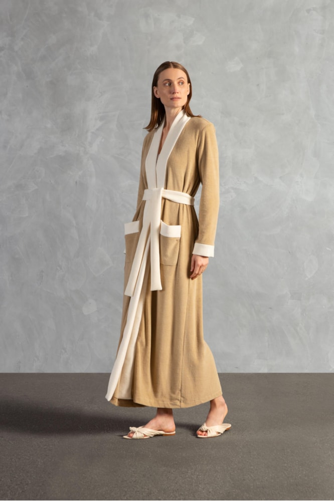 Robe Manga Longa Terry Bege/Off White
