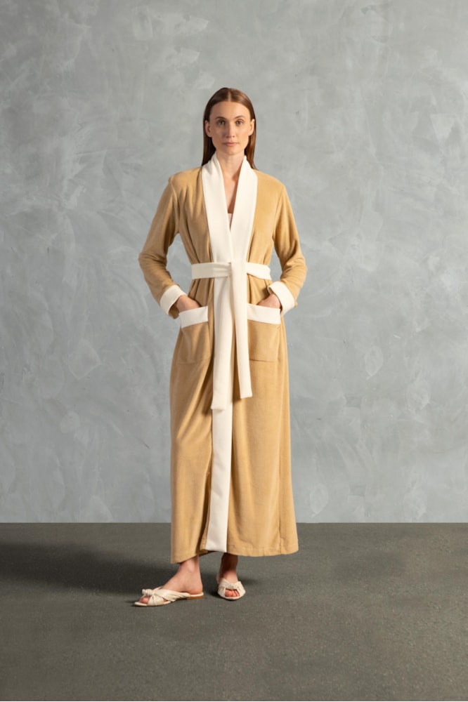 Robe Manga Longa Terry Bege/Off White