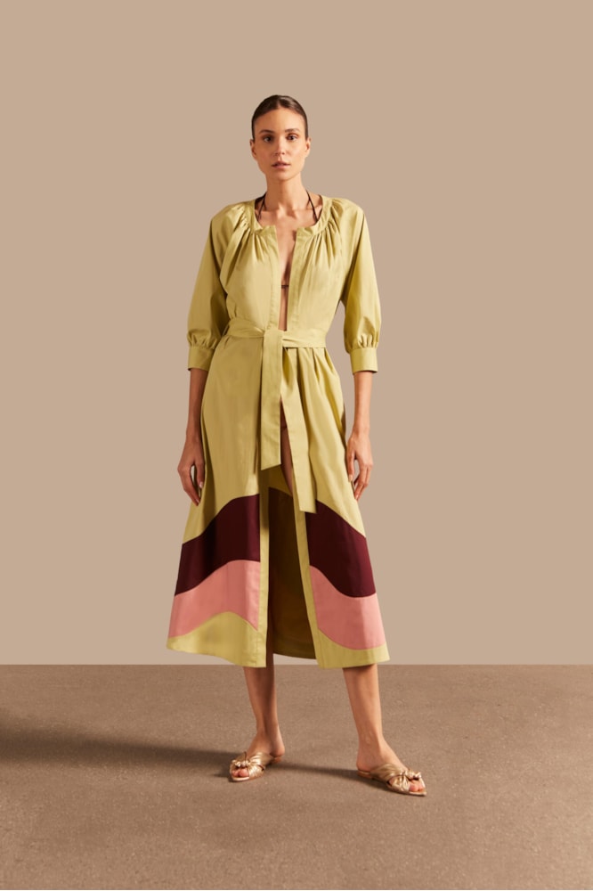 Robe Midi Giardino Liso Verde/Marrom/ Samao