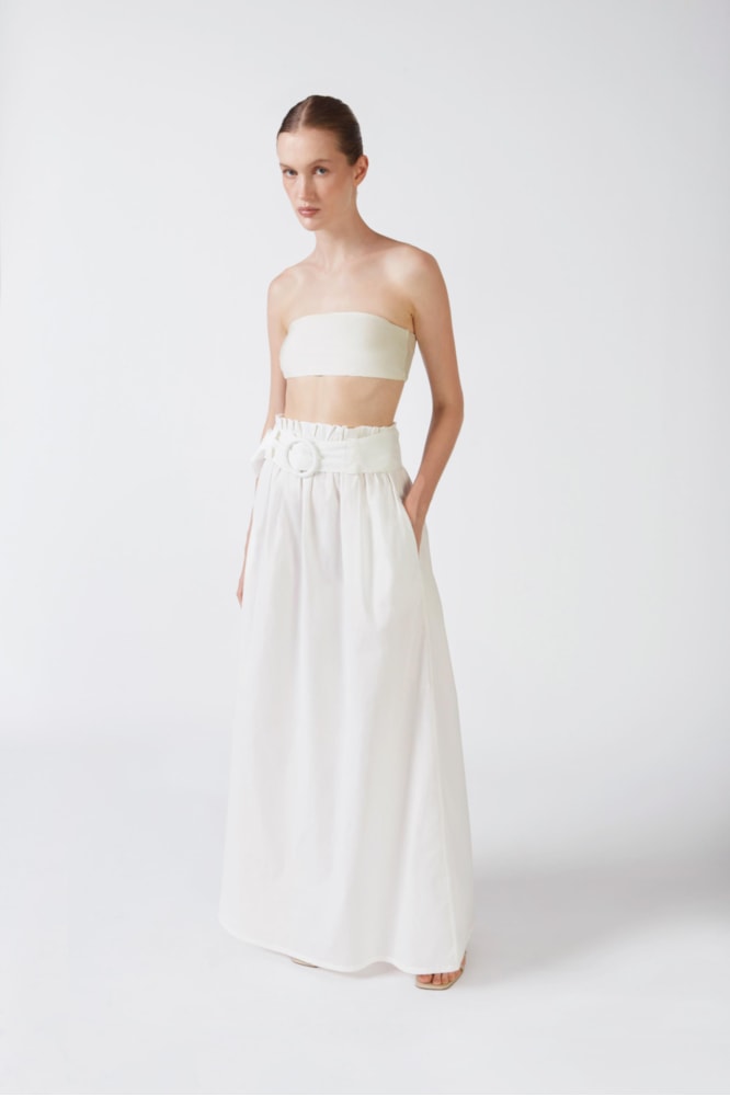 Saia Longa Com Cinto Off White