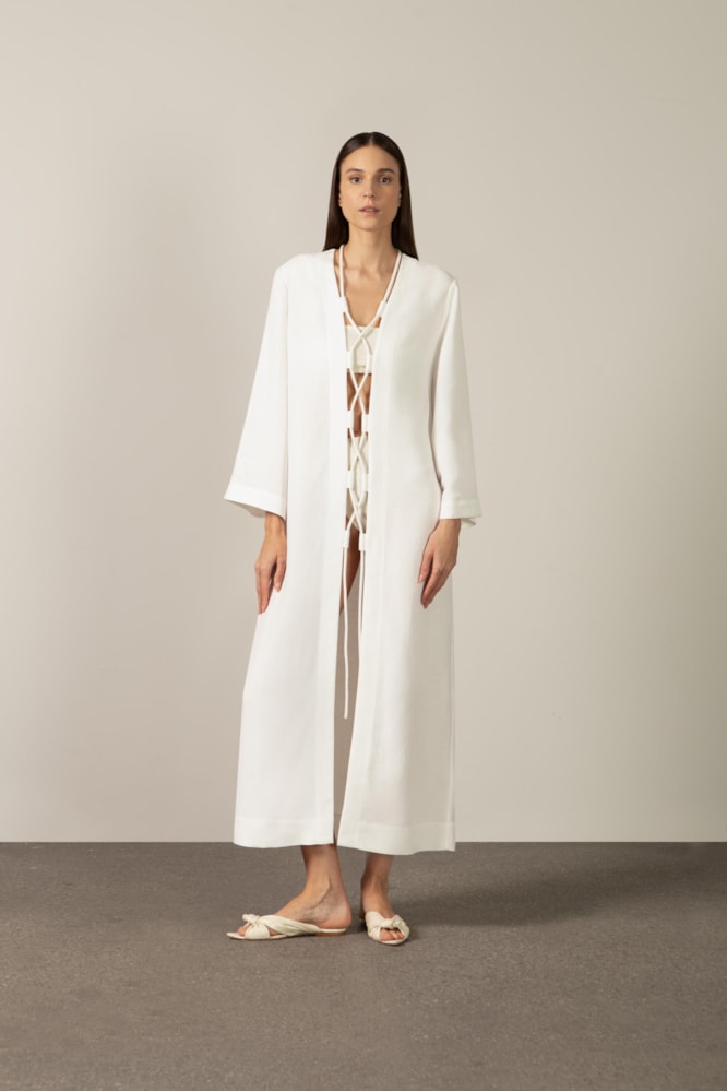 Túnica Longa Transpassada Bicolor Off White
