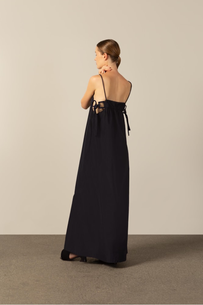 Vestido Alças Com Detalhe Argolas Marinho