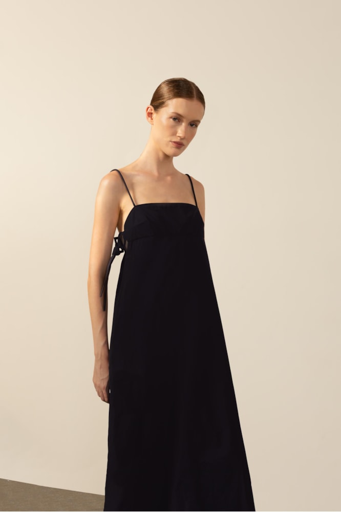Vestido Alças Com Detalhe Argolas Marinho