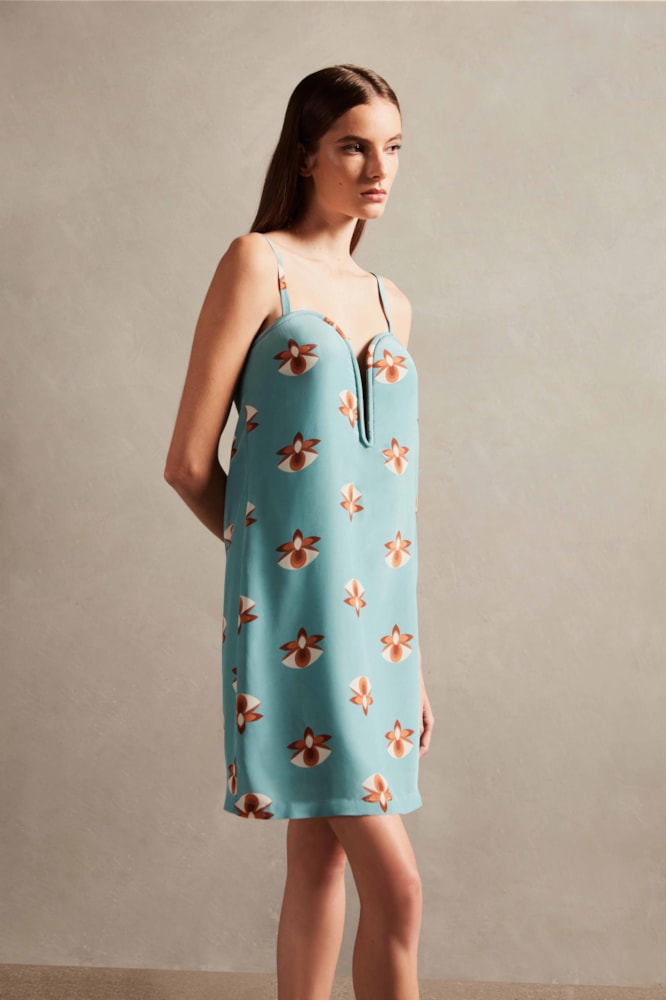 Vestido Curto Orquídea Vintage Azul