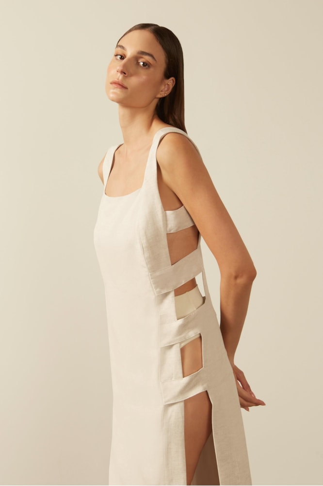 Vestido Longo Abertura Lateral Off White