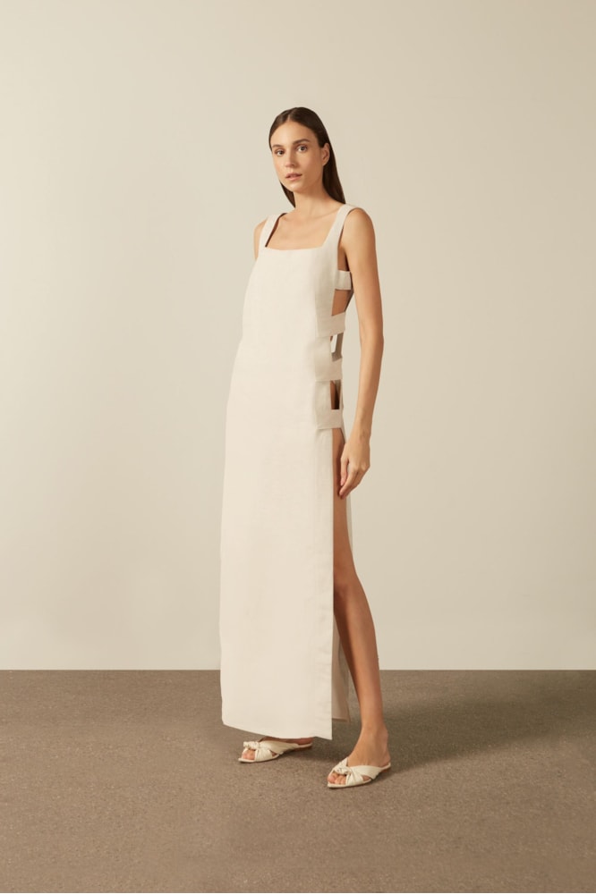 Vestido Longo Abertura Lateral Off White