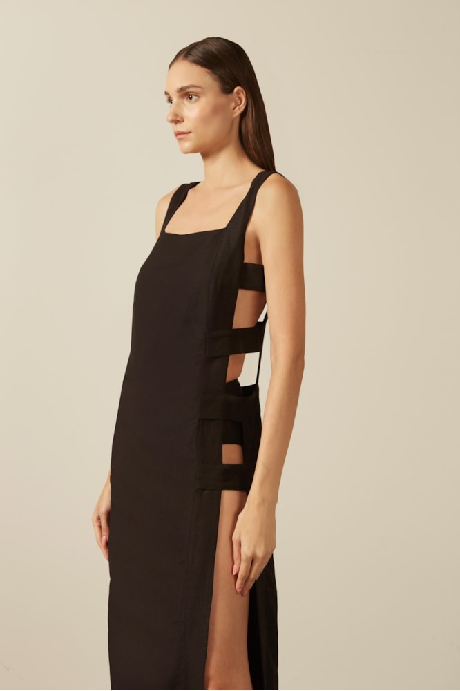 Vestido Longo Abertura Lateral Preto