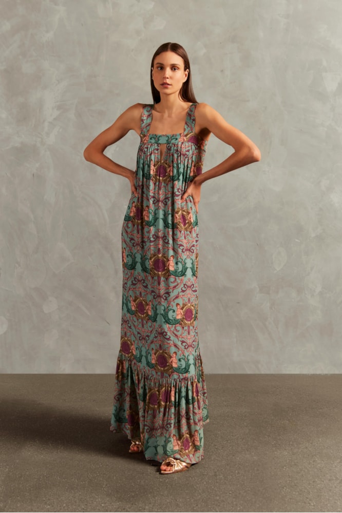 Vestido Longo Alças Le Sirenuse Turquesa