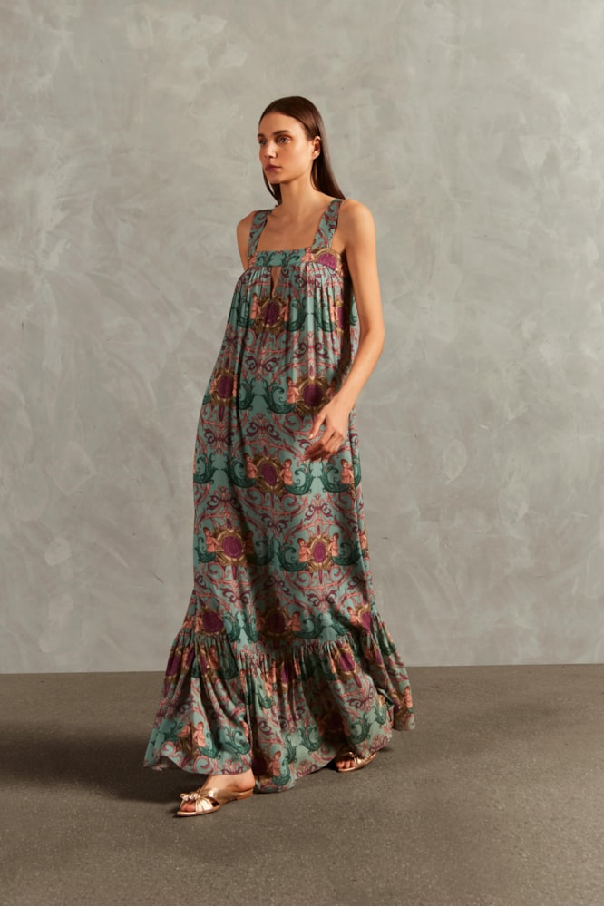 Vestido Longo Alças Le Sirenuse Turquesa