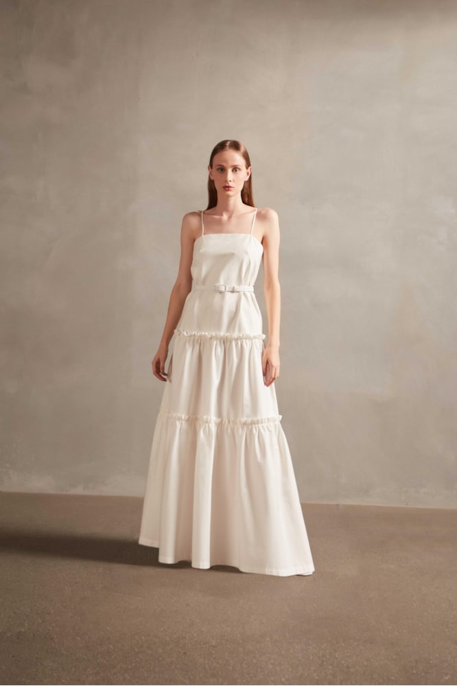 Vestido Longo Babados Off White