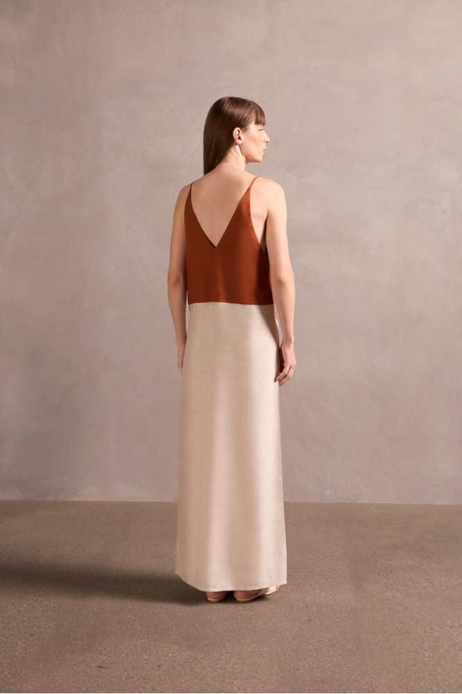 Vestido Longo Bicolor Colibri Solids Conhaque/Off White