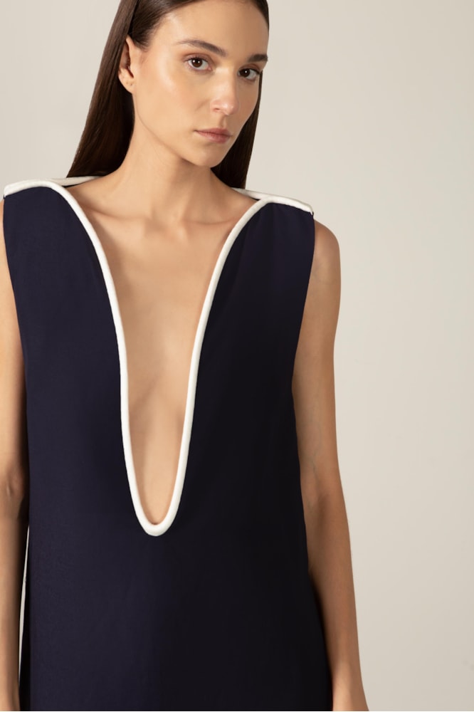 Vestido Longo Bicolor Marinho