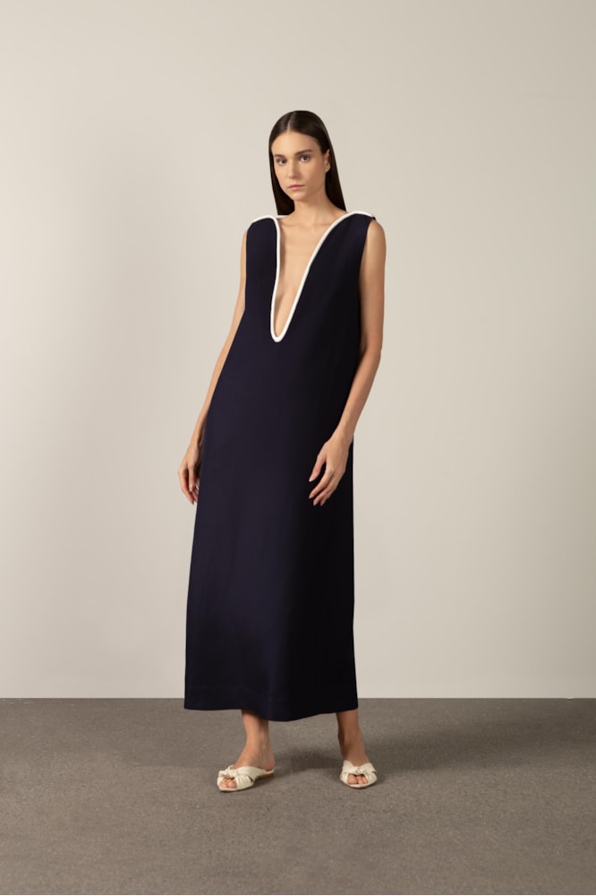 Vestido Longo Bicolor Marinho