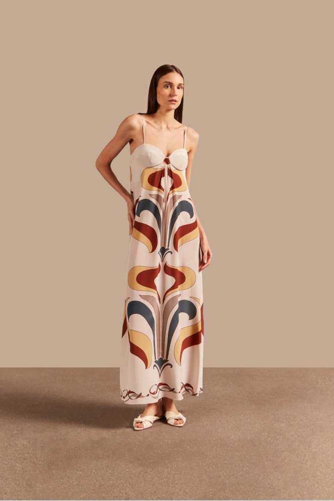 Vestido Longo Busto Recortes Lírio Vintage Off White