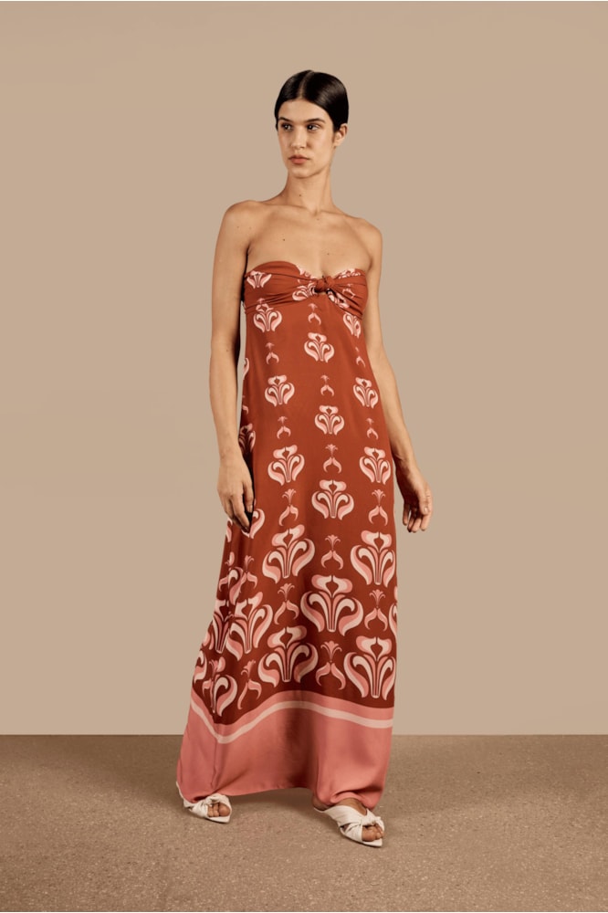 Vestido Longo Com Nó Lírio Vintage Unico