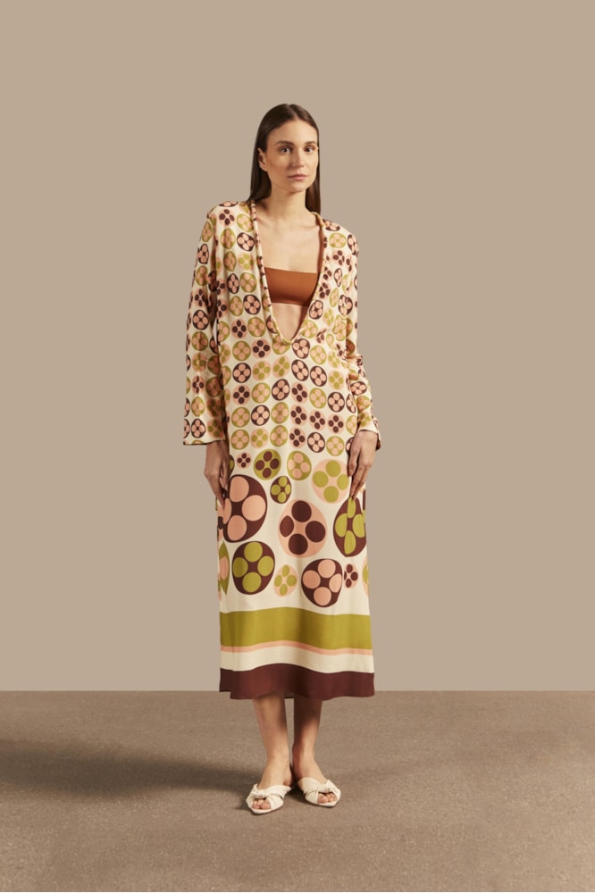 Vestido Longo Com Top Barrado Giardino Viscose Unico
